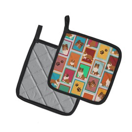 Caroline's Treasures MLM1121PTHD Lots of Sheltie Pair of Pot Holders Kitchen Heat Resistant Pot Holders Sets Oven Hot Pads for Cooking Baking BBQ, 7 1/2 x 7 1/2