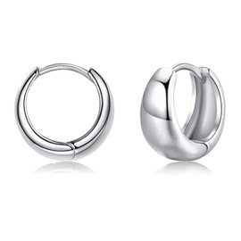 EPIRORA Silver Hoop Earrings for Women, White Gold Chunky Thick Hoop Earrings, Sterling Silver Huggie Cartilage Hoop Earrings Jewelry Gifts for Girls Men, 10mm