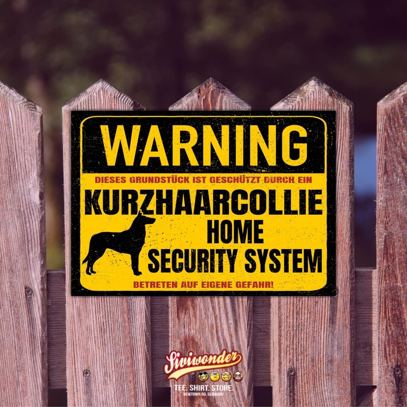 Short-haired Collie Sign Warning Security System Door Sign Dog Sign