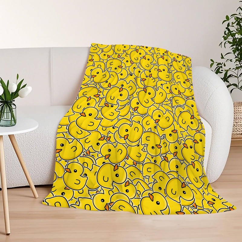 JOOCAR Cute Rubber Duck Throw Blankets Yellow Cartoon Ducks Throw
