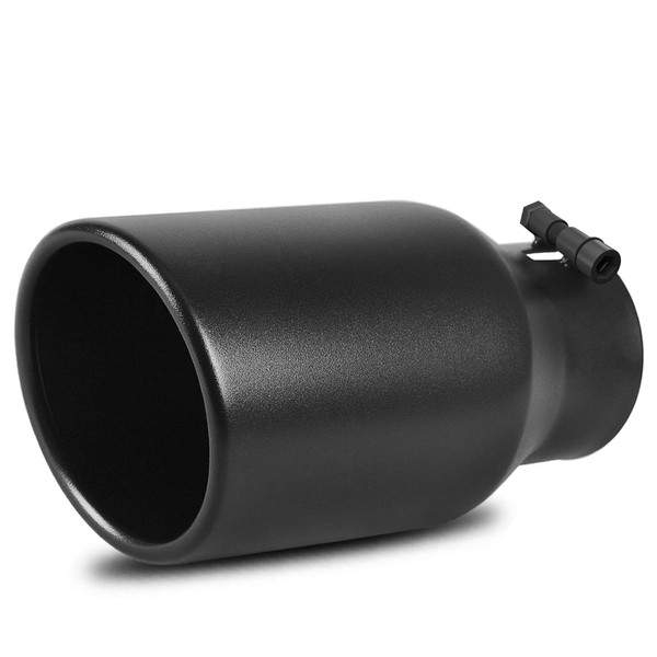 AUTOSAVER88 3 Inch Inlet Exhaust Tip, 3" Inlet 4.5" Outlet 9" Overall Length Black Powder Coated Finish Stainless Steel Exhaust Tip for 3" Outside Diameter Tailpipe, Rolled Edge, Bolt On, Universal