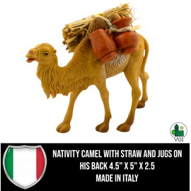 Nativity camel with straw and jugs on his back 4.5" x 5" x 2.5 | Beautiful Handcrafted Christmas Heirloom | Made In Italy | Village Nativity Accessory | Home Decoration for Christmas