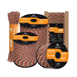 Abma Cord Paracord 550 4mm 30m 100% Nylon Rope Type III 7 Strands Parachute Cord for DIY, Camping, Survival, Outdoor - Max. 250kg - Summer Sunrise (Lava)