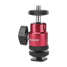 CAMVATE Soporte de cabeza de bola (rojo) con roscas de doble extremo de 1/4"-20 + adaptador de montaje de zapato con tuercas de bloqueo de 1/4" - 2881
