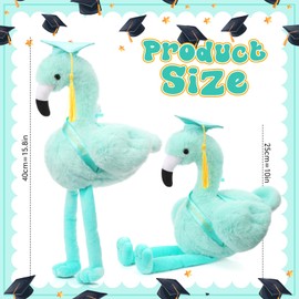 Chalyna 10 Inch Graduation Gifts Flamingo Plush Stuffed Animal with Gold Tassel Graduation Hat and Sash Congrats Grad Gift for Preschool Kindergarten Kids Student Friend Party Decoration(Green)