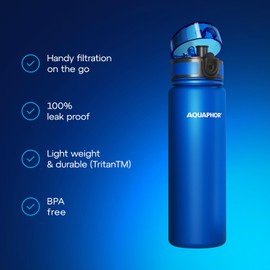 AQUAPHOR City Filtered Water Bottle in Tritan BPA-free - Portable with Integrated Water Purifying Filter 500 ml - Blue