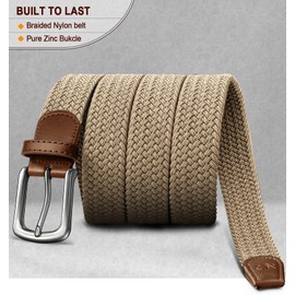 KEMISANT Men's 2 Elastic Braided Belt Women's Men's Fabric Belt Braided Stretch Belt Golf Belt 35 mm, 2pack-beige/antique blue4480