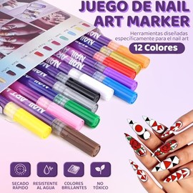 Juego de 12 Rotuladores para Nail Art : Rotuladores de Esmalte para Nail Art 3D, Pincel Delineador para Dibujar y Pintar, Herramienta de Belleza para 