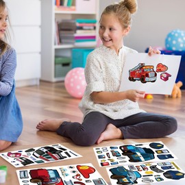 30 Sheets Make A First Responder Rescue Vehicle Stickers - Make Your Own Police Car Fire Engine Truck Ambulance Sticker for Kids Toddlers DIY Craft Party Favor Supplies