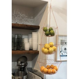 Fox Run 3-Tier Copper Kitchen Hanging Fruit Baskets, 32 Inches