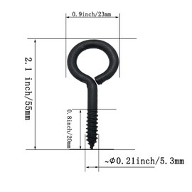 Screw Eyes, 2 Inch Metal Eye Hook, Zinc Plated Self Tapping Screw Hooks Ring, Eyelet Screws Black 30 Pcs