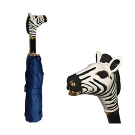 rainimals Handpainted Artisan Foldable Umbrella (Zebra/Navy)