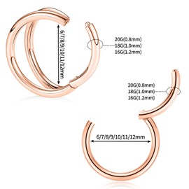 16g Nose Rings Nose Hoop Rose Gold Daith Earrings Surgical Steel Cartilage Earring Hoop 16 Gauge Helix Hoop Earring Double Open Stack Forward Helix Earring Hoop 6mm Tragus Earrings Hoop Earrings