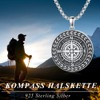 Shusukue Compass Chain 925 Sterling Silver Compass Pendant Necklace Oxidised