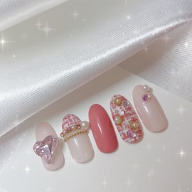 [Handmade Nail Tips] Lovely Tweed Nails - Almond / [수제네일팁] 러블리트위드 네일 - 아몬드