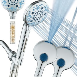 AquaCare High Pressure 10 Spray Mode Filtered Showerhead - Handheld Shower Head Filters Chlorine to Heal Dry Skin, Revive Hair - Dual Power Wash Cleans Tub, Tile, Pets - Hard Water Softener, Chrome