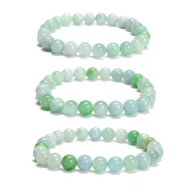 Unbranded Multi-color Green Jade Smooth Round Beaded Bracelet 8mm 7.5'' Length 3 PCS/Set