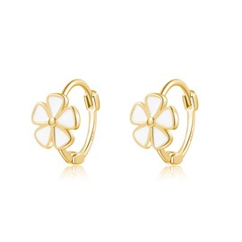 SLUYNZ 925 Sterling Silver Flower Hoop Earrings for Women White Daisy Hoop Earrings Summer, Small, Sterling Silver, No Gemstone