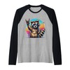 Raccoon Sunglasses Rock'n'Roll Retro Cool Animal Style Raglan Baseball Tee