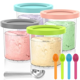 4 Pack Ice Cream Tubs for Ninja Creami, Stackable Ice Cream Pints Container Compatible with NC301/NC300/NC299AMZ/CN301CO Series, Ice Cream Storage Cup with Lids and Scoops for Home Kitchen (B)
