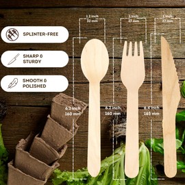 ZenithPro Wood Compostable Utensils Set or compostable silverware - 360 Pieces (120 Forks 100 Spoons 80 Knives & 20 Wooden Utensils set) - biodegradable Bamboo Utensils or wooden cutlery set for Party
