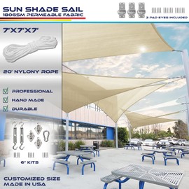 Windscreen4less 7' x 7' x 7' Triangle Sun Shade Sail Outdoor Canopy Cover UV Block for Backyard Porch Pergola Deck Garden Patio Pool - Hardware Kit Included (Beige)