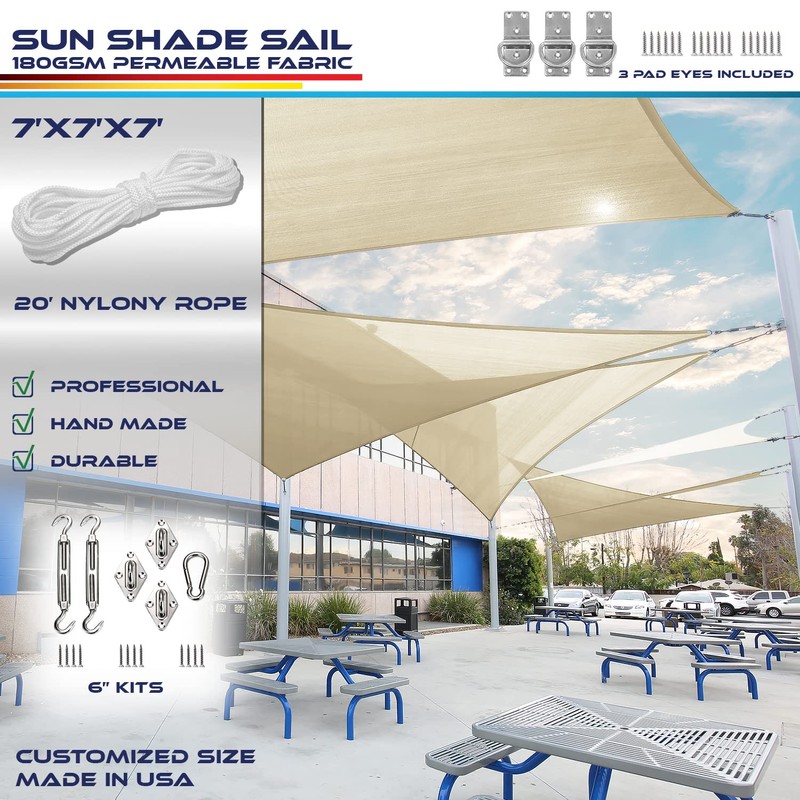 Windscreen4less 7' x 7' x 7' Triangle Sun Shade Sail