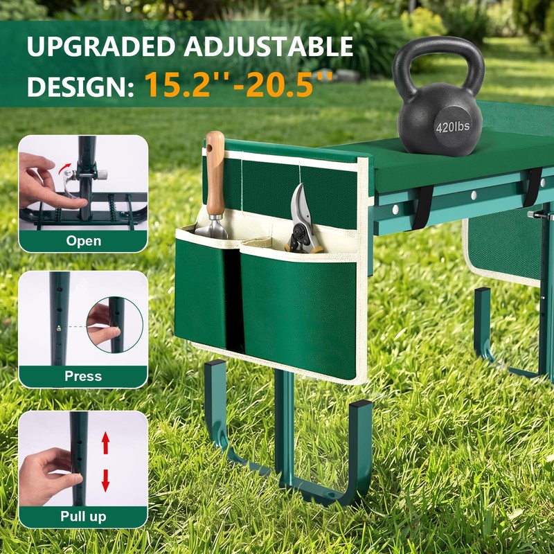 AUROPEAK 2-in-1 Garden Kneeler and Seat, Adjustable Garden Stool with