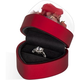 Engagement Ring Box for Proposal Promise, Eternal Flowers Rose Gifts for Valentines' Day, Heart Shaped Red Ring Box