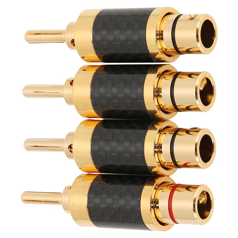 4Pcs Banana Plug Brass Gold Plated Black Carbon Fiber Shell