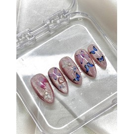 Pink Butterfly Nail Tips - Short Oval / 핑크나비 네일팁 - 숏오발