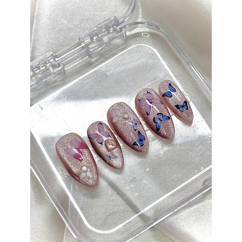 Pink Butterfly Nail Tips - Short Oval / 핑크나비 네일팁