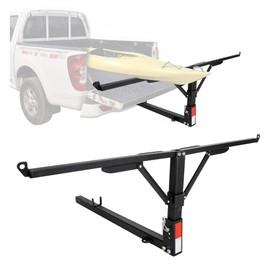 ECOTRIC Black Truck Bed Extender Pickup Truck Bed Hitch Mount Bed Extender Heavy Duty Lumber Ladder Canoe Boat Kayak Long Pipes - Powder Coated Steel
