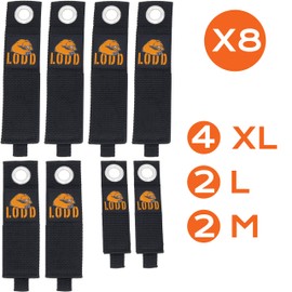 8 Velcro Fasteners for Storage, 3 Different Sizes, 2 x M, 2 x L, 4 x XL, for Hanging, Fixing and Organising Tools, Cables, Hose in the Garage or Outdoors, Strength 25kg