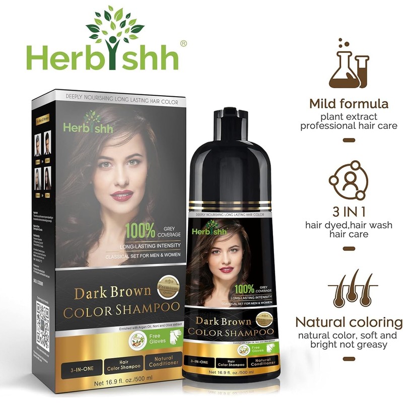 Herbishh - Champú colorante para cabello gris, champú con tinte