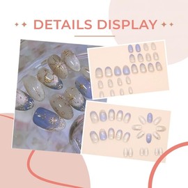 24Pcs Almond Press on Nails Medium Fake Nails with Gold Chrome Star Moon Design Artificial Nails Light Blue French Tip Glue on Nails Glossy Reusable Summer False Nails for Women Girls Manicure 24pcs