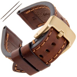 Gilden 18-28mm Gents Thick and Heavy Sport Calfskin Leather Watch Strap TS62, Brown, Gold Buckle, 26mm, Standard, Sport