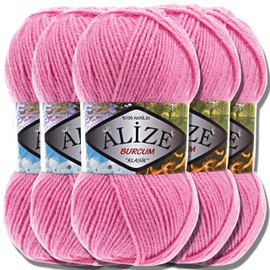 Alize 5 x 100 g Burcum Klasik Classic Turkish Premium Wool, 100% Acrylic Hand Knitting Yarn, Plain | Yarn, Baby Wool, Knitting Yarn for Crochet, Knitting (Dark Pink 178)