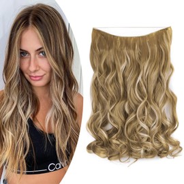 Gairyan Secret Hair Extensions with Wire, 45 cm Hairpiece with Adjustable Invisible Synthetic Hair, Invisible, 1 Weft, Long, Wavy Curly Hair Extensions, Synthetic Hair (Sandy Blonde & Bleach Blonde)