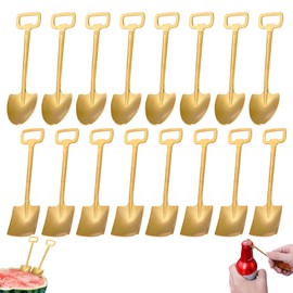 Forreen Set of 16 Dessert Spoons, Stainless Steel Spade Spoons, Teaspoons, Creative Shovel Shape, Spoon, Ice Dessert Spoon, Coffee Spoon, Cutlery Set for Kitchen, Party, Bar, Picnic, 2 Shapes