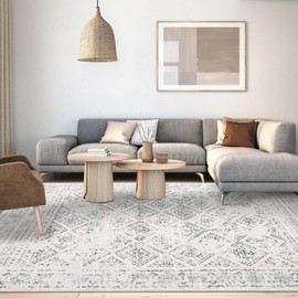 GarveeHome Washable Rug Large 9x12 Area Rugs Boho Rugs for Bedroom Indoor Soft Anti-Slip Rug Vintage Distressed Floor Carpet Low Pile Non-Shedding Foldable Thin Rug for Living Room Home Office Beige