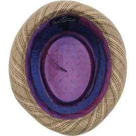 FIDRA Checked Porkpie Hat with Stripe Band, 2 Colours (Brown)