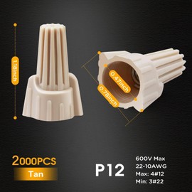 Leepenk 2000PCS Tan Wire Nuts Connectors P12 22-10AWG Twist Wire Caps Electrical Wire Connectors, Winged Springs Screw Terminals Wire Nuts Assortment Kit for Wire Connection