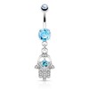 Pierced Owl 14GA Stainless Steel CZ Crystal Hamsa Hand Dangling