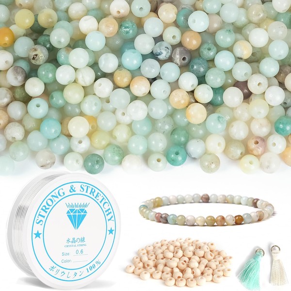 RUBY 176-Piece 4 mm Natural Stone Beads Amazonite and Wooden