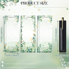 Epakh 3 Sets Magnetic Notepad List Pads Magnet Grocery Refrigerator Notepad List Pad Memo with PU Leather Pen Holder 3 x 7.9 Inch(Eucalyptus Leaf)