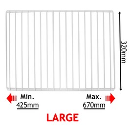 SPARES2GO Fridge Shelf compatible with Cookology Refrigerator Freezer Adjustable White Plastic Coated Extendable Arms (Large, 425mm - 670mm x 320mm)