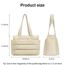TRIOBASE Puffer Tote Bag for Women,Quilted Shoulder Bag/Handbag with Compartments,Nylon Puffy Bag Lightweight Waterproof Suitable for Work,Life,Travel.