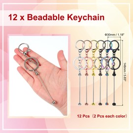 PATIKIL 12 Pcs Beadable Keychains Bars, Metal Beaded Keychain Blanks Bulk Making Supplies Kit with Lobster Hook for Pendant DIY Art Crafts, Multicolored
