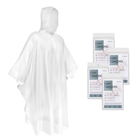 TORASO Rain Poncho with Hood for Adults, Disposable Clear Rain Poncho Adult Emergency Raincoats Disposable（YP, 4pcs）